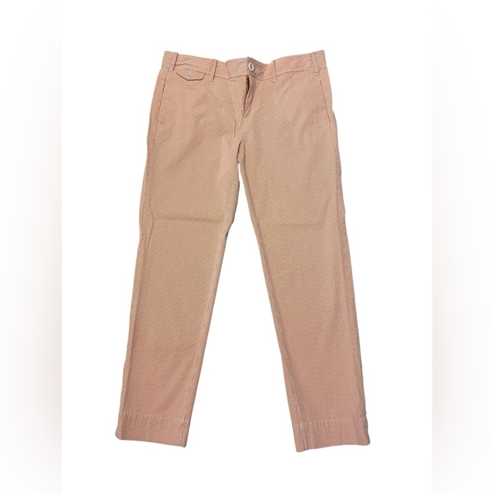 Anthropologie Paper Boy Peach with White Striped Cropped Pants Womens size 8